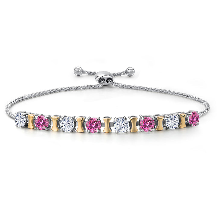 Pink Moissanite - April_Bracelet in 925 Sterling Silver and 10K Yellow Gold