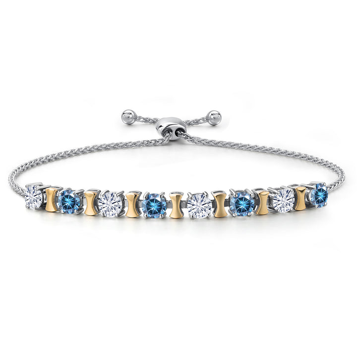 Persian Blue Moissanite - April_Bracelet in 925 Sterling Silver and 10K Yellow Gold