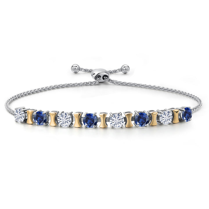 Blue Created Sapphire - September_Bracelet in 925 Sterling Silver and 10K Yellow Gold