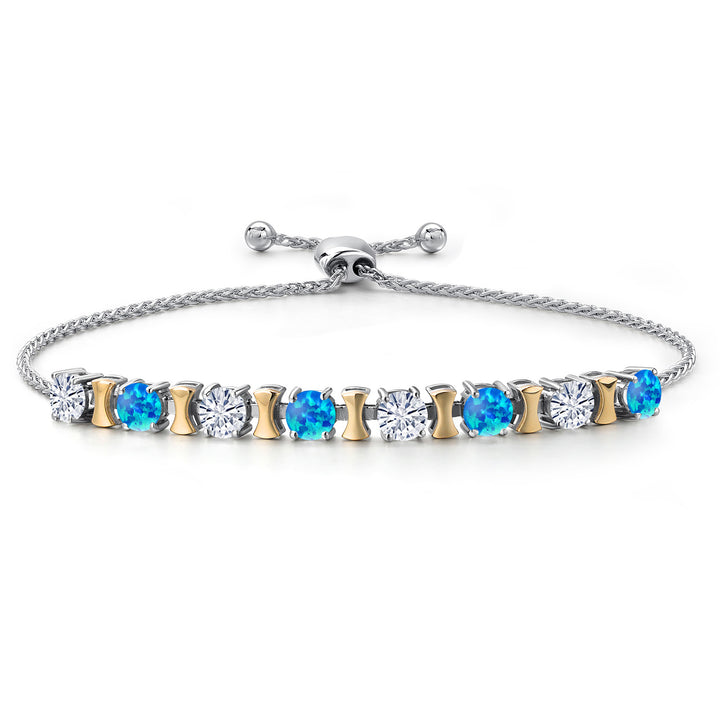 Blue Simulated Opal - October_Bracelet in 925 Sterling Silver and 10K Yellow Gold