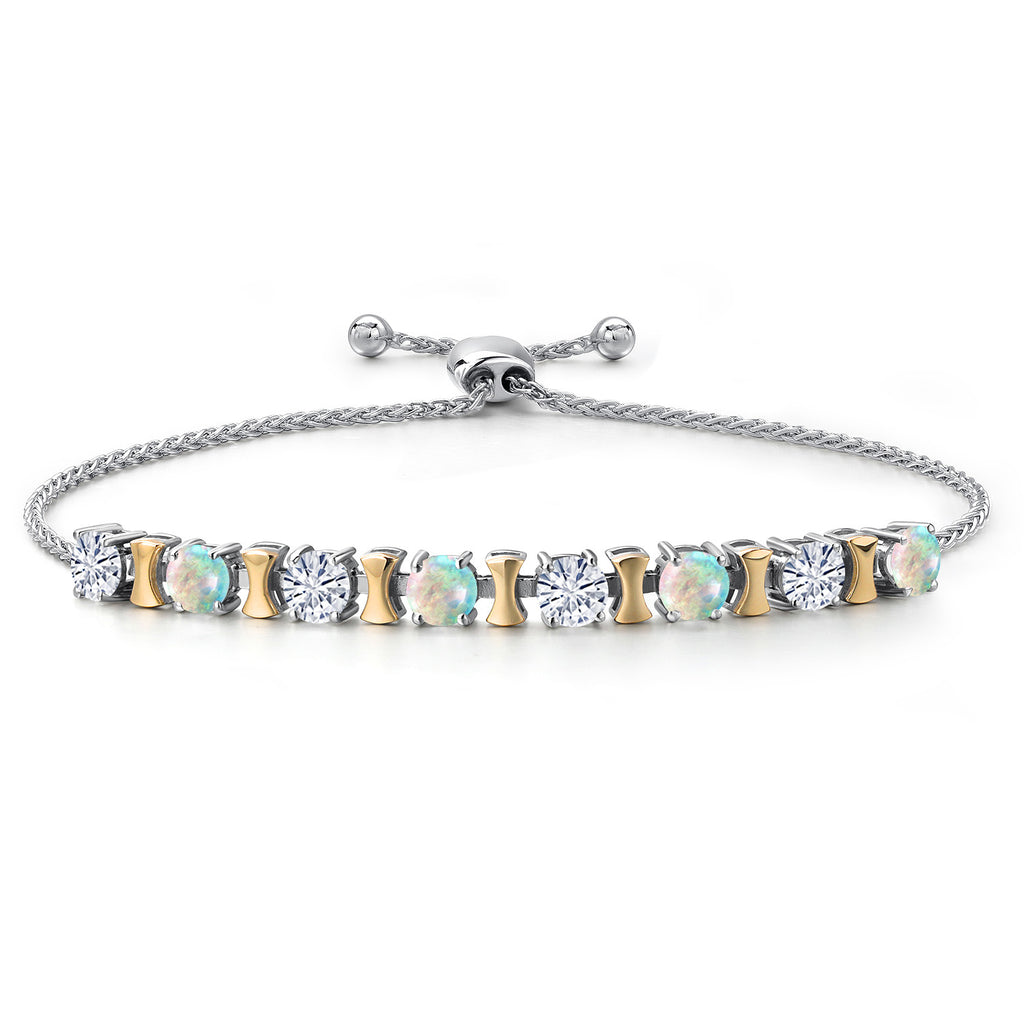 White Simulated Opal - October_Bracelet in 925 Sterling Silver and 10K Yellow Gold