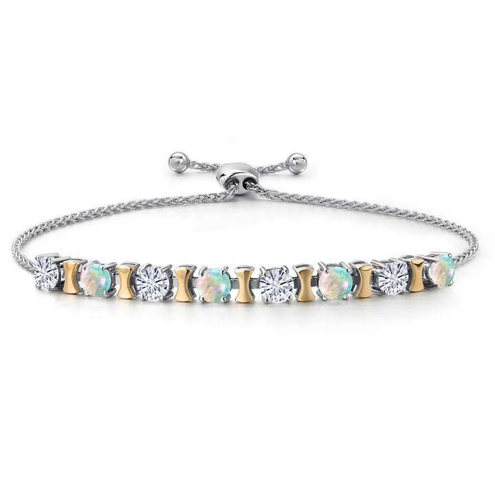 White Simulated Opal - October_Bracelet in 925 Sterling Silver and 10K Yellow Gold