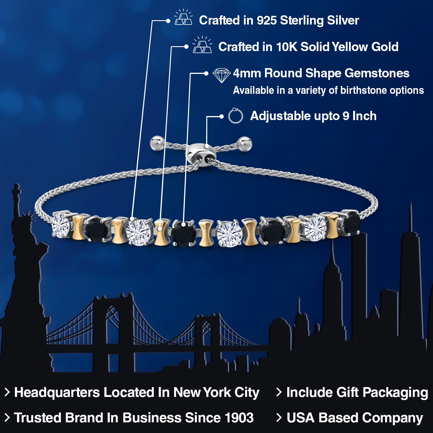 Bracelet in 925 Sterling Silver and 10K Yellow Gold