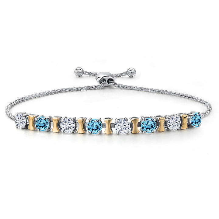 Swiss Blue Topaz - November_Bracelet in 925 Sterling Silver and 10K Yellow Gold