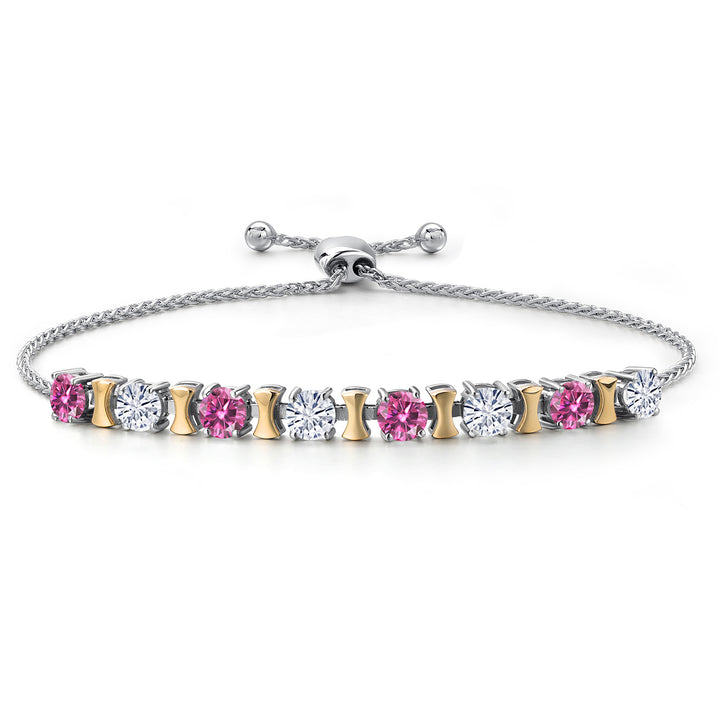 Pink Moissanite - April_Bracelet in 925 Sterling Silver and 10K Yellow Gold