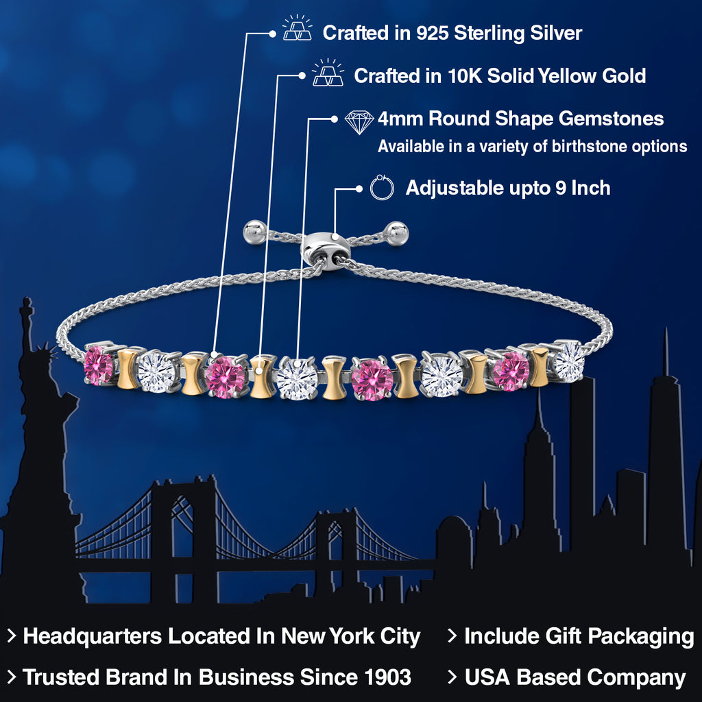 Pink Moissanite - April_Bracelet in 925 Sterling Silver and 10K Yellow Gold