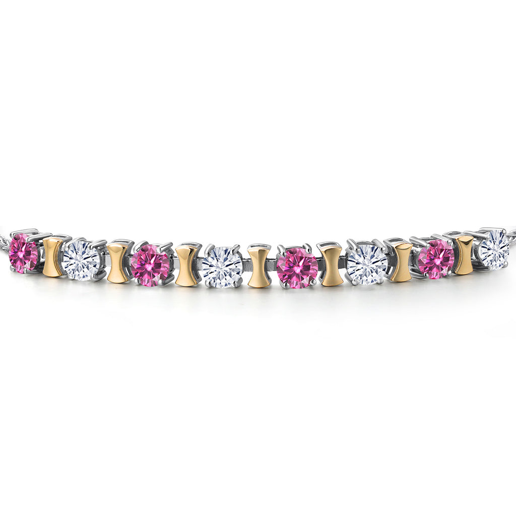 Pink Moissanite - April_Bracelet in 925 Sterling Silver and 10K Yellow Gold