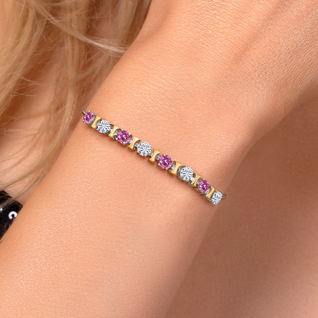 Pink Moissanite - April_Bracelet in 925 Sterling Silver and 10K Yellow Gold