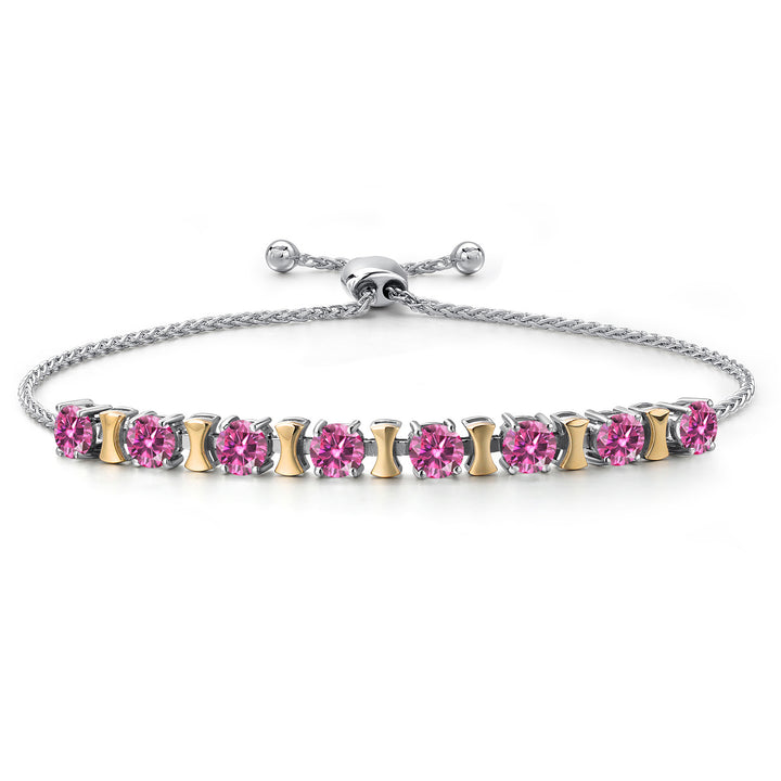 Pink Moissanite - April_Bracelet in 925 Sterling Silver and 10K Yellow Gold