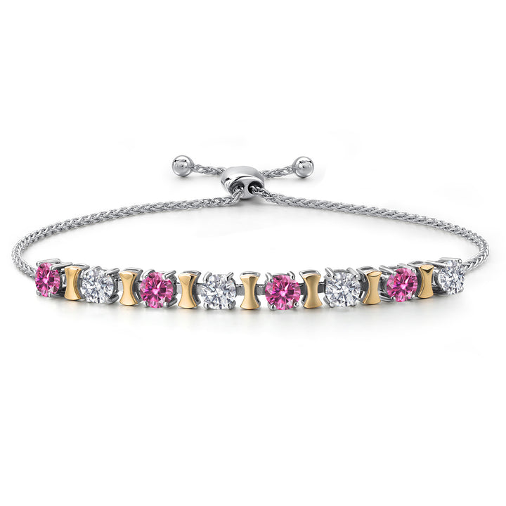 Pink Moissanite - April_Bracelet in 925 Sterling Silver and 10K Yellow Gold