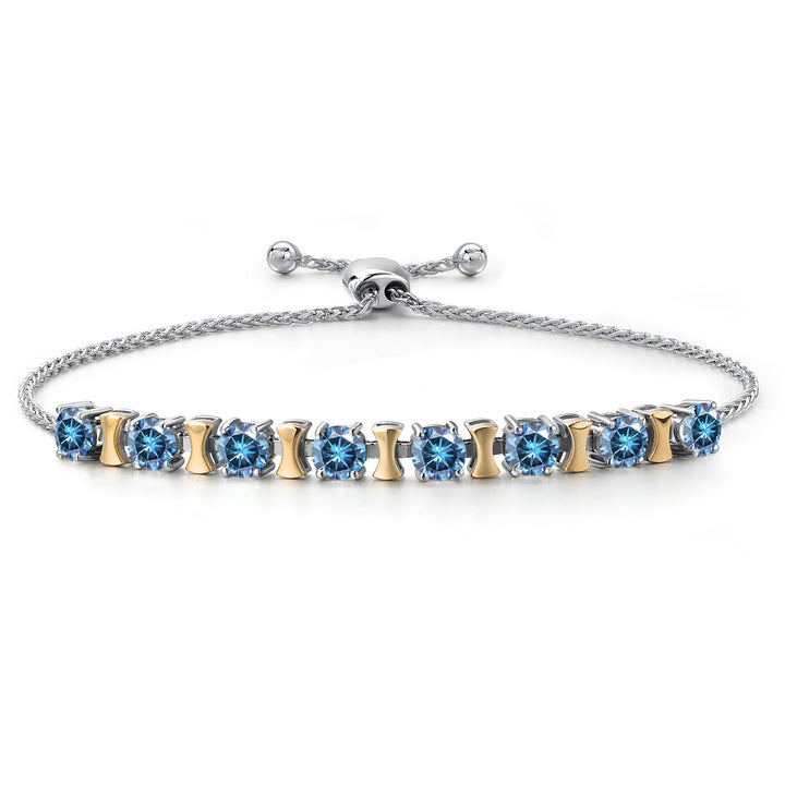 Persian Blue Moissanite - April_Bracelet in 925 Sterling Silver and 10K Yellow Gold