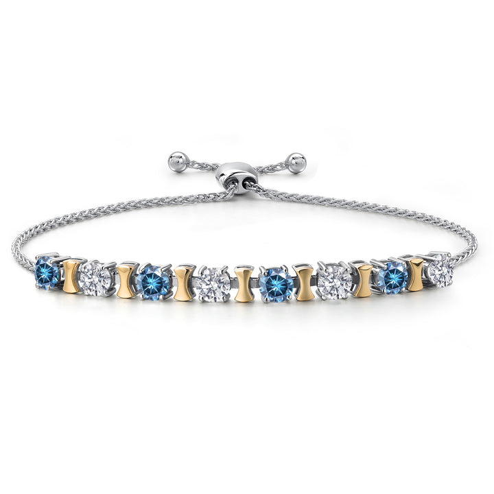 Persian Blue Moissanite - April_Bracelet in 925 Sterling Silver and 10K Yellow Gold