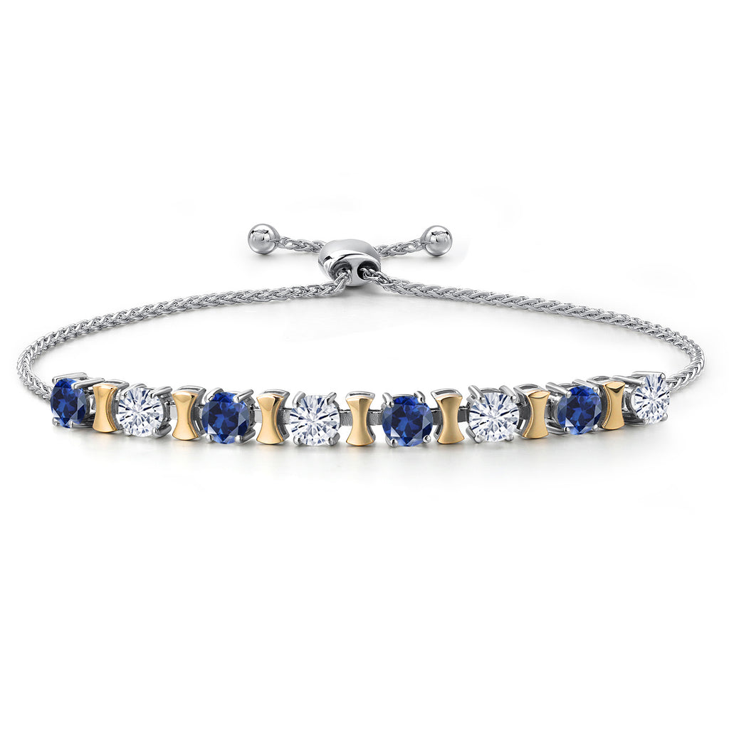 Blue Created Sapphire - September_Bracelet in 925 Sterling Silver and 10K Yellow Gold