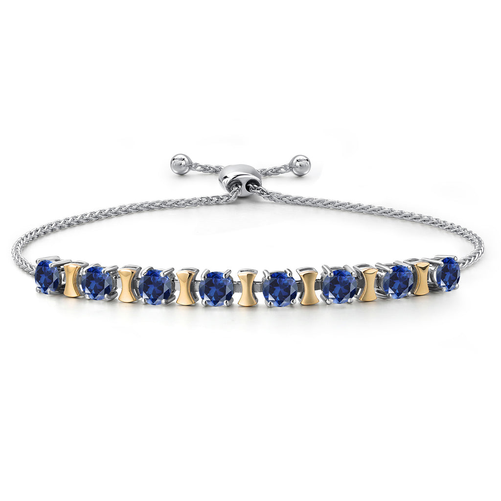 Blue Created Sapphire - September_Bracelet in 925 Sterling Silver and 10K Yellow Gold