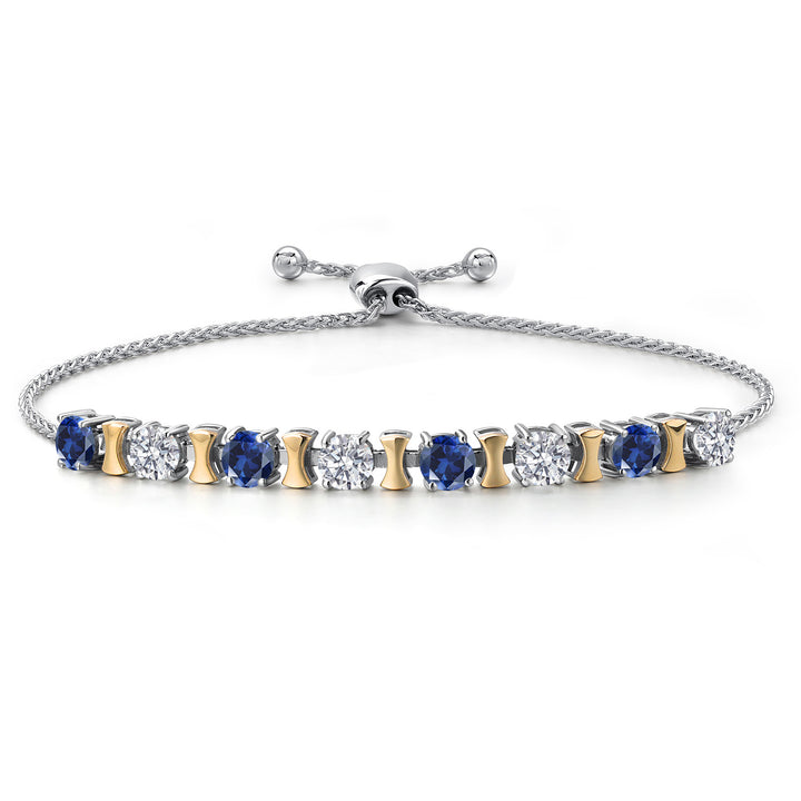Blue Created Sapphire - September_Bracelet in 925 Sterling Silver and 10K Yellow Gold
