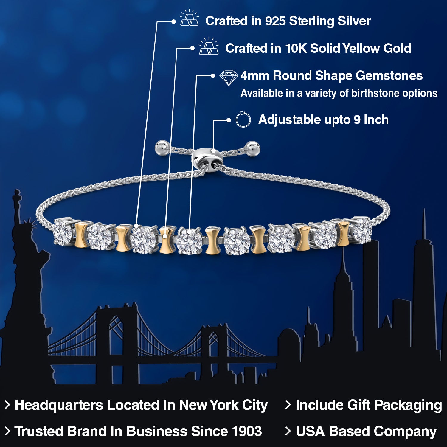 Bracelet in 925 Sterling Silver and 10K Yellow Gold