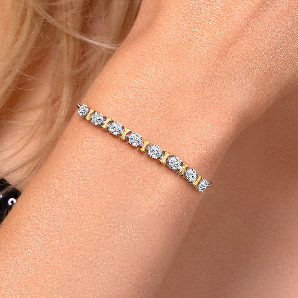 White Lab Grown Diamond - April_Bracelet in 925 Sterling Silver and 10K Yellow Gold