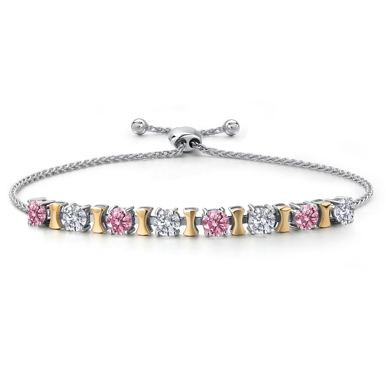 Pink Lab Grown Diamond - April_Bracelet in 925 Sterling Silver and 10K Yellow Gold