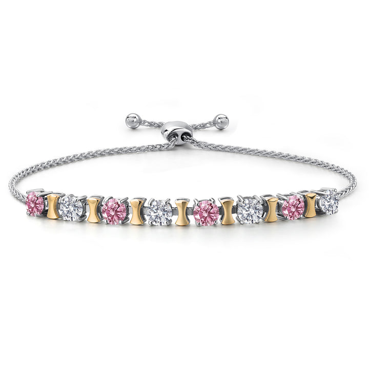 Pink Lab Grown Diamond - April_Bracelet in 925 Sterling Silver and 10K Yellow Gold