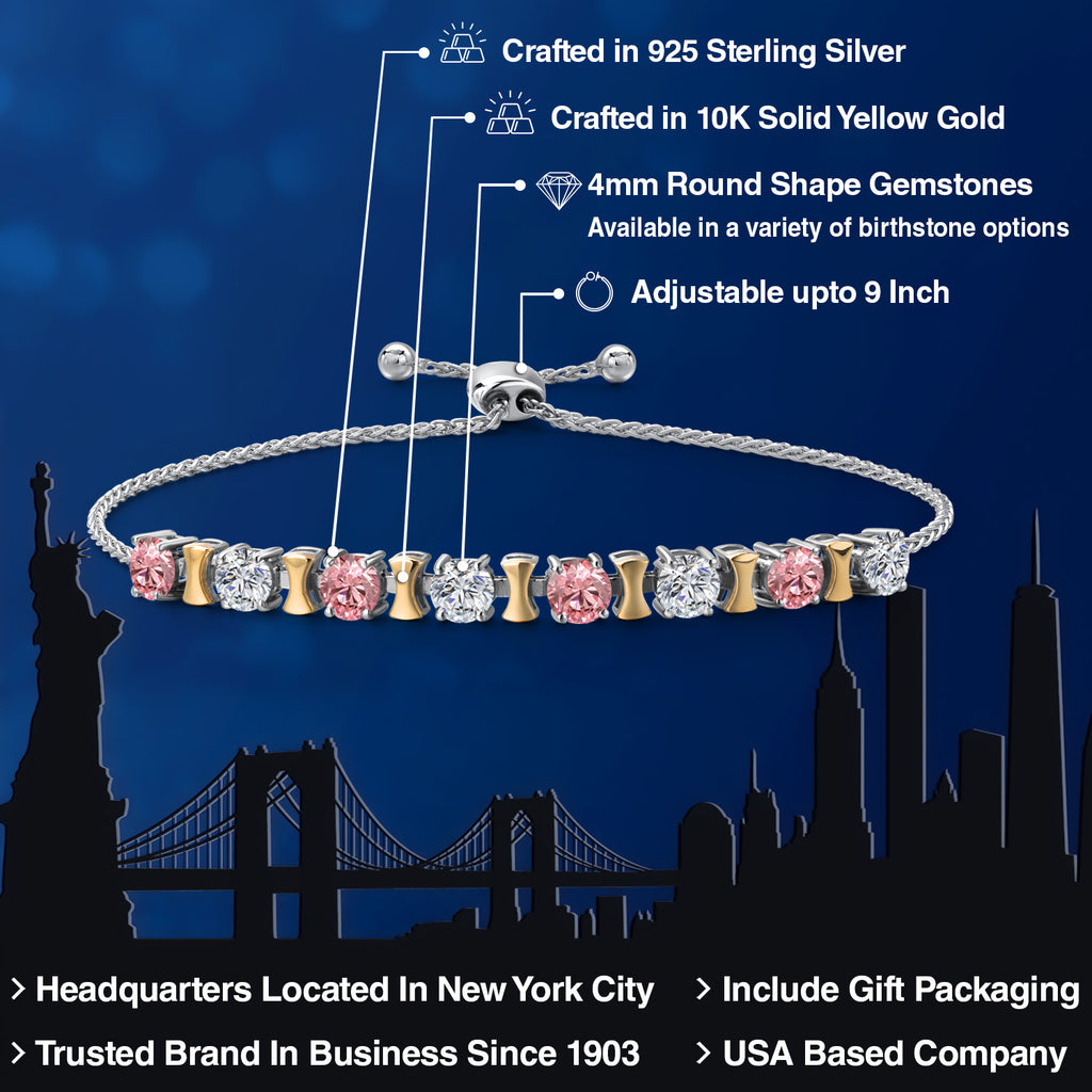 Pink Lab Grown Diamond - April_Bracelet in 925 Sterling Silver and 10K Yellow Gold