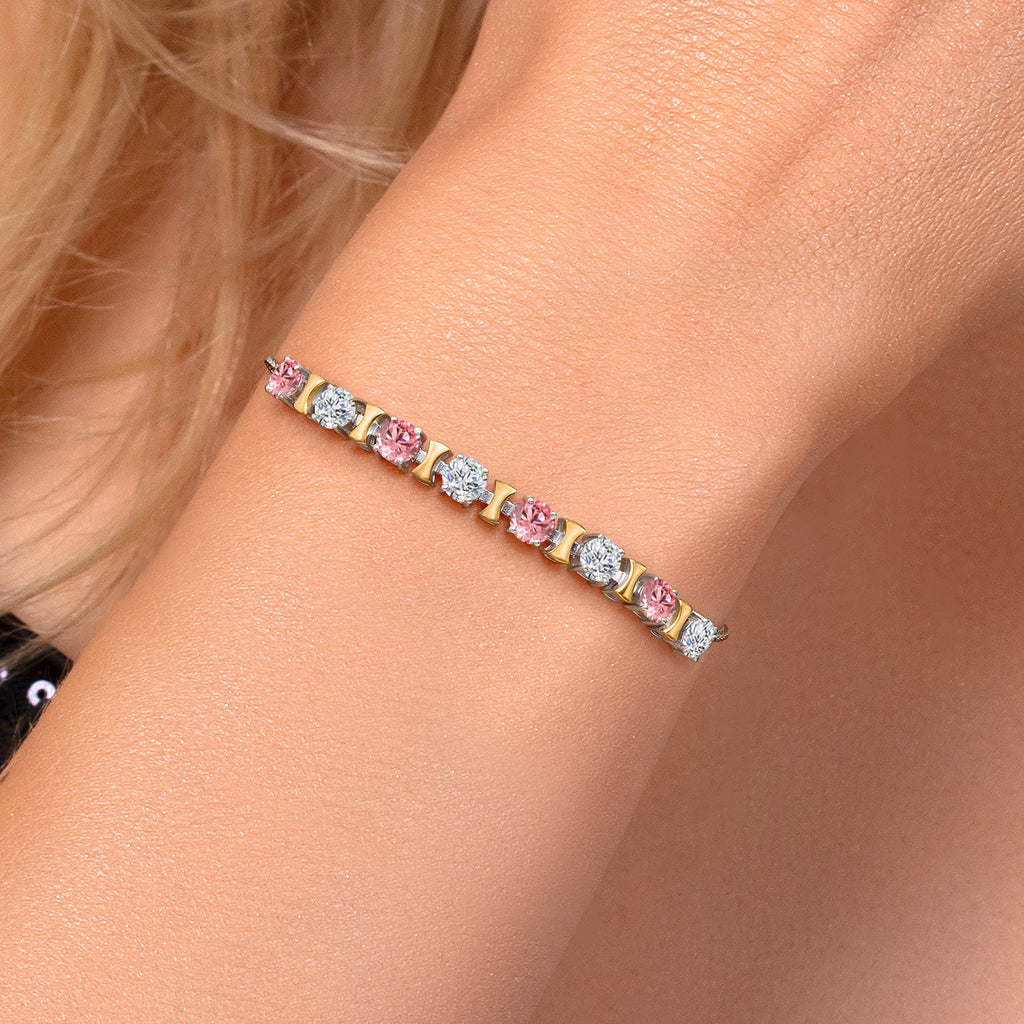 Pink Lab Grown Diamond - April_Bracelet in 925 Sterling Silver and 10K Yellow Gold