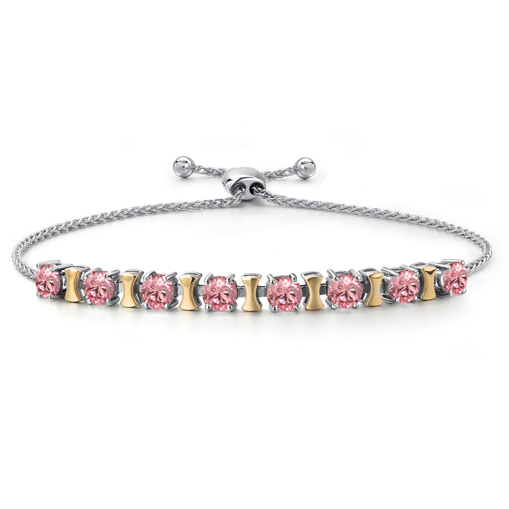 Pink Lab Grown Diamond - April_Bracelet in 925 Sterling Silver and 10K Yellow Gold