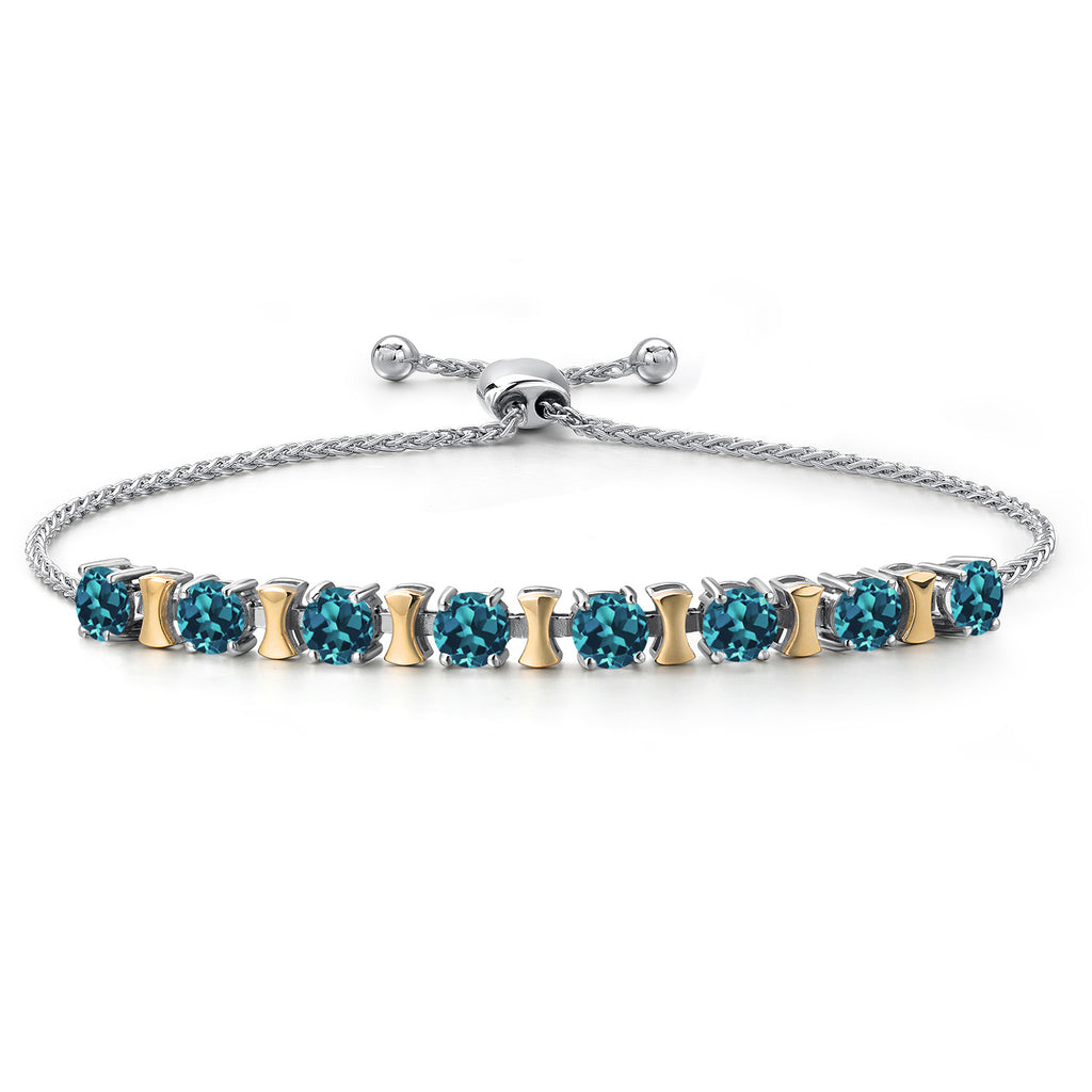 London Blue Topaz - November_Bracelet in 925 Sterling Silver and 10K Yellow Gold