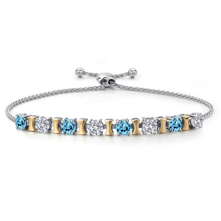 Swiss Blue Topaz - November_Bracelet in 925 Sterling Silver and 10K Yellow Gold