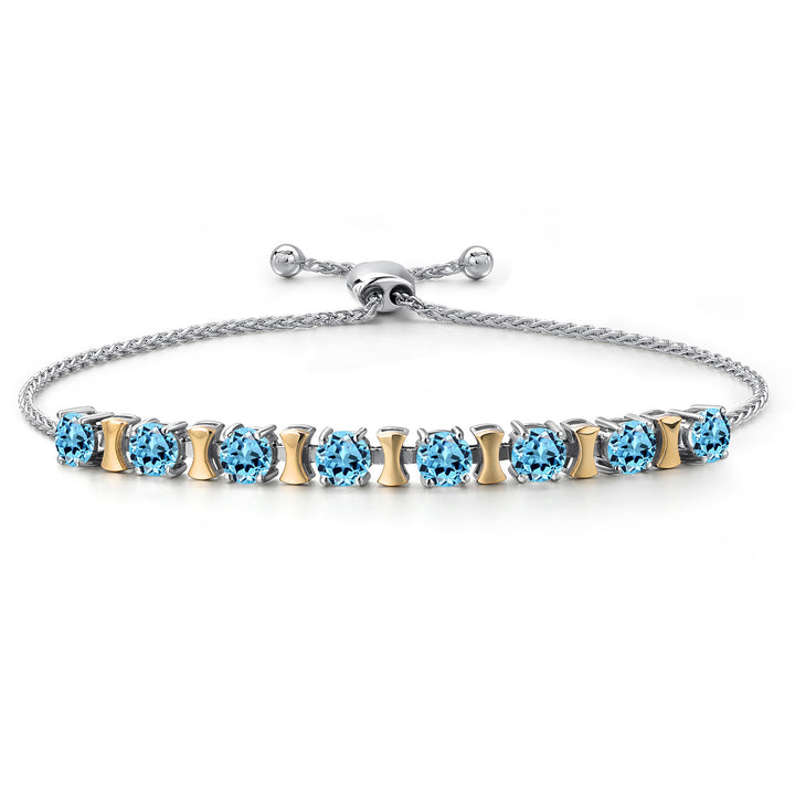 Swiss Blue Topaz - November_Bracelet in 925 Sterling Silver and 10K Yellow Gold