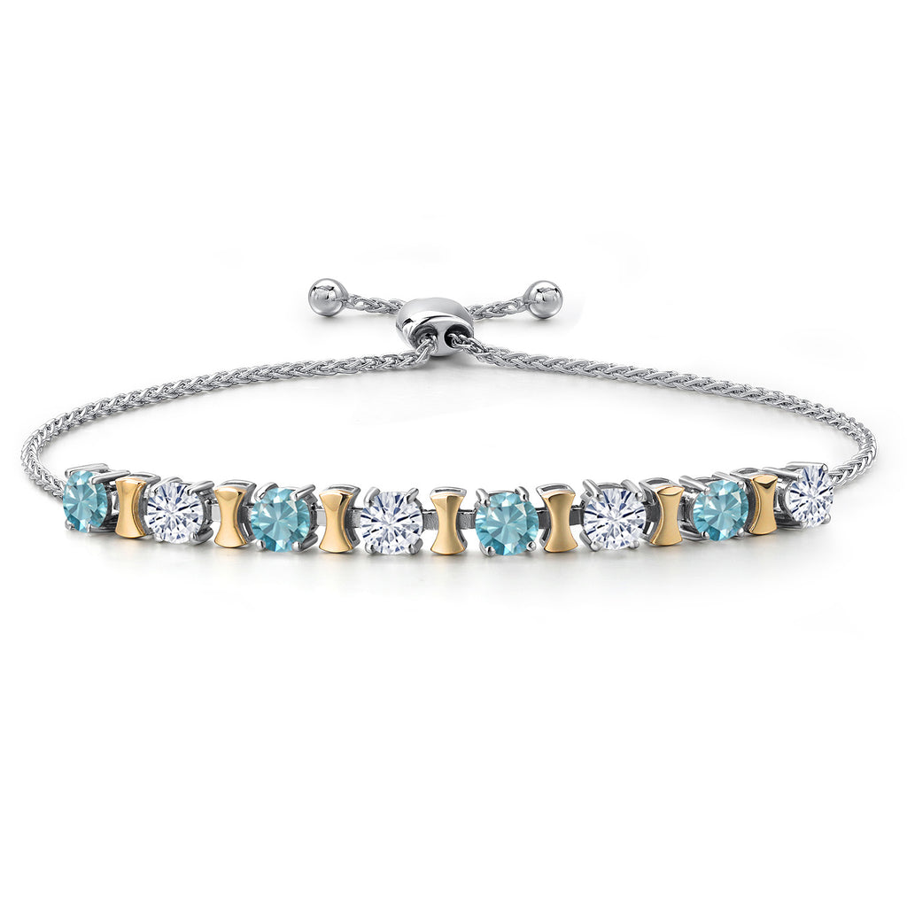 Blue Zircon_Bracelet in 925 Sterling Silver and 10K Yellow Gold