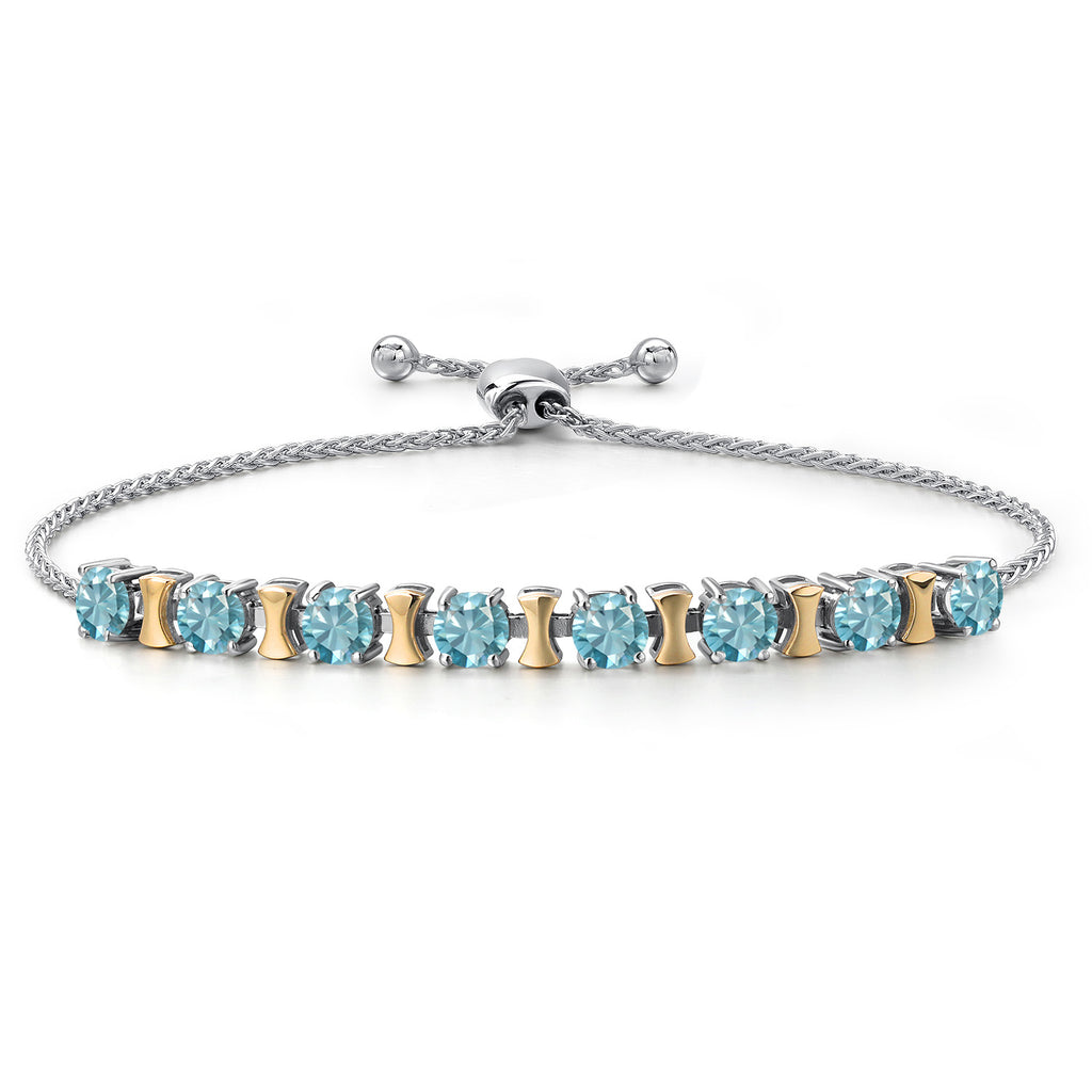 Blue Zircon_Bracelet in 925 Sterling Silver and 10K Yellow Gold