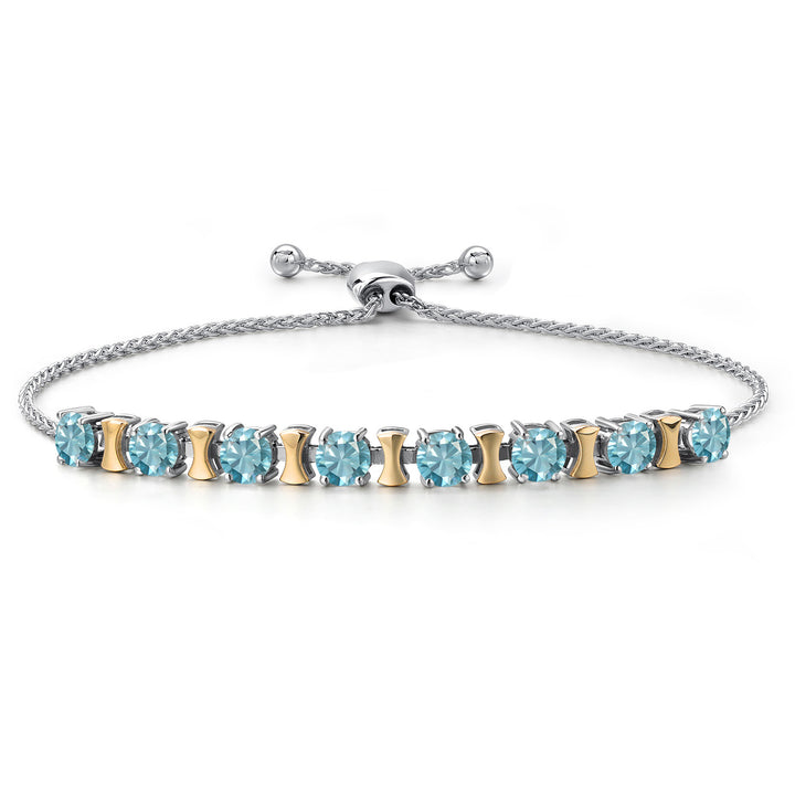 Blue Zircon_Bracelet in 925 Sterling Silver and 10K Yellow Gold