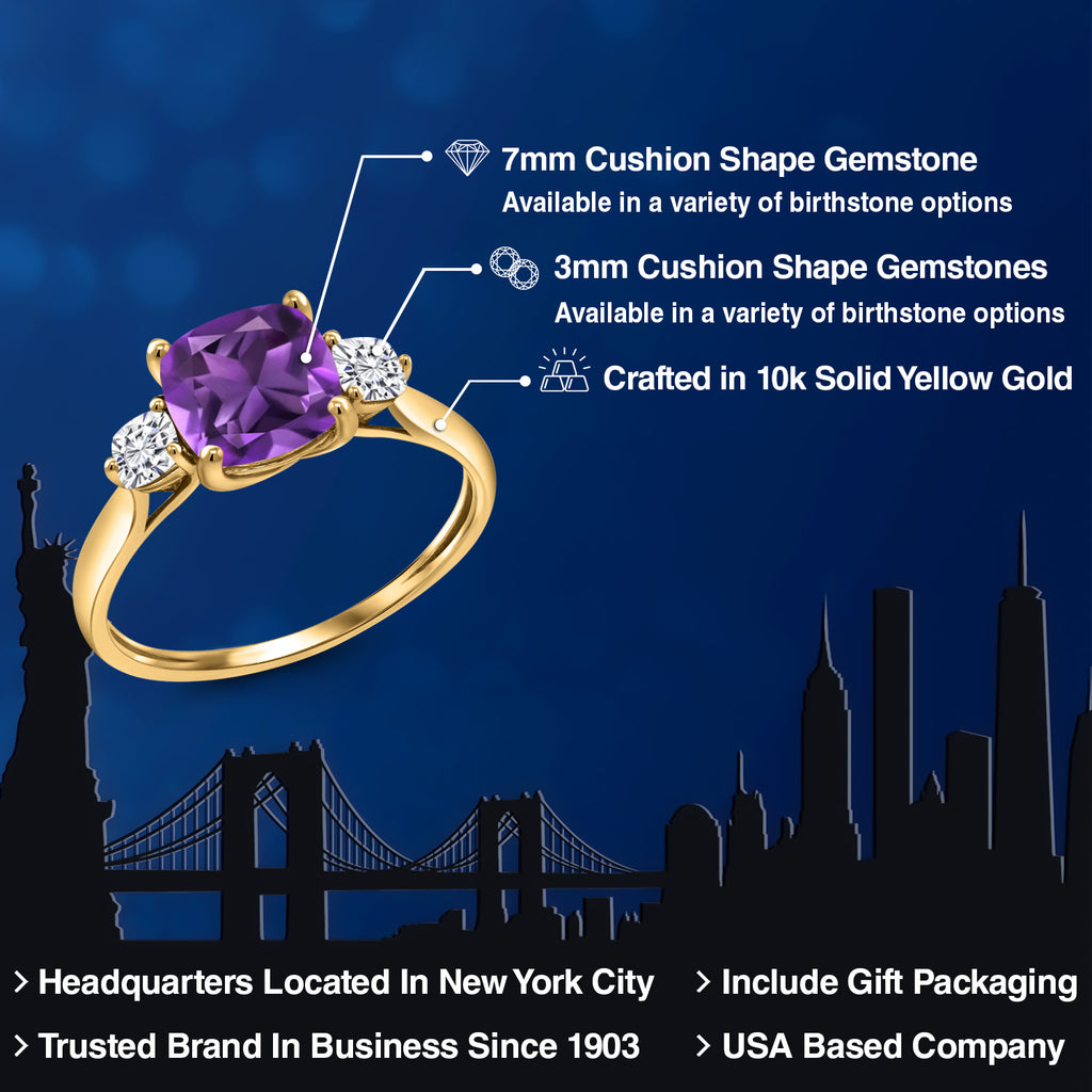 Purple and Near Colorless (GH)_5_Ring in 10K Yellow Gold