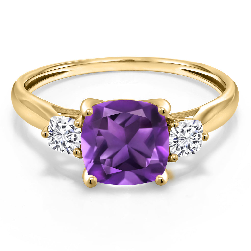 Purple and Near Colorless (GH)_5_Ring in 10K Yellow Gold