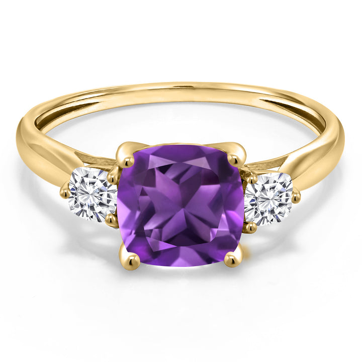 Purple and Near Colorless (GH)_5_Ring in 10K Yellow Gold