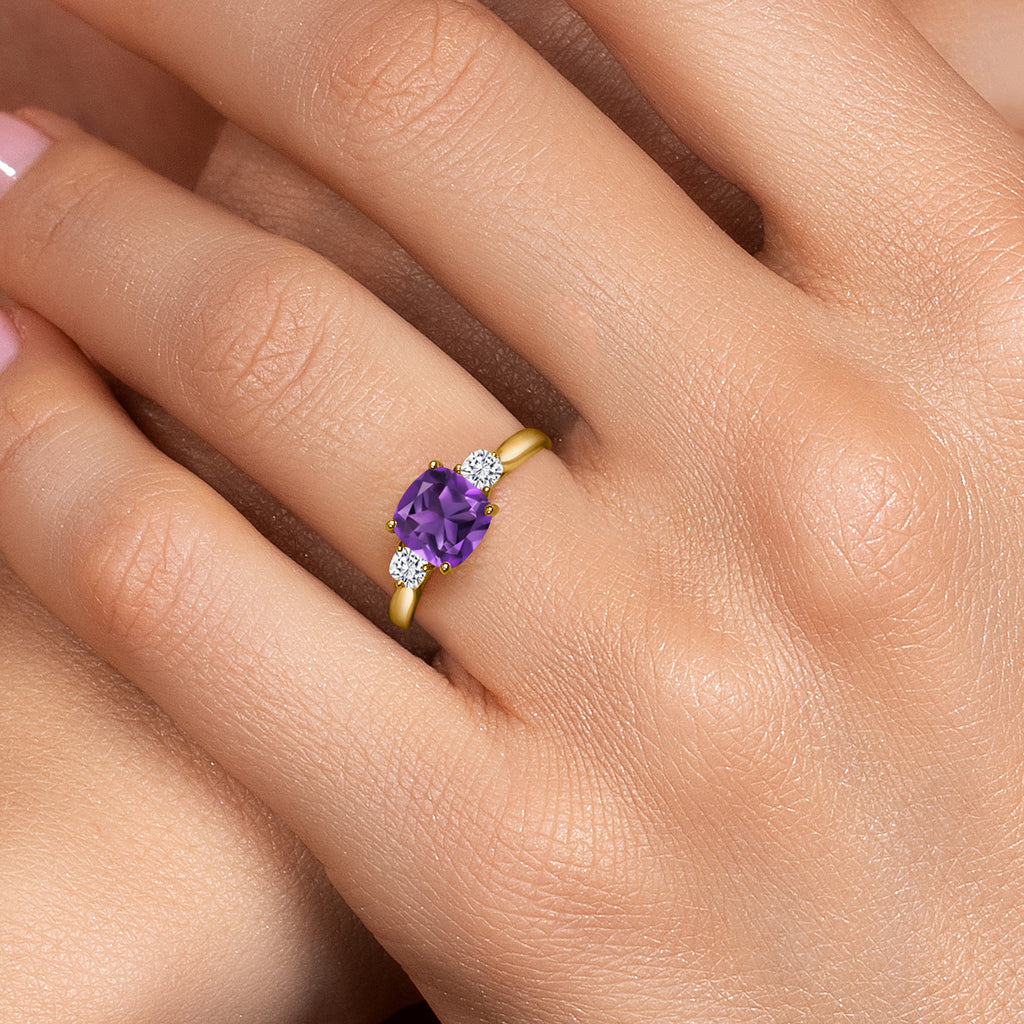 Purple and Near Colorless (GH)_5_Ring in 10K Yellow Gold