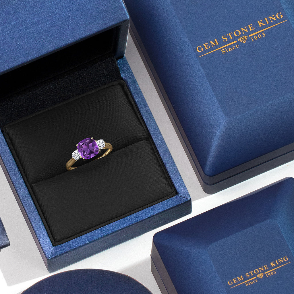 Purple and Near Colorless (GH)_5_Ring in 10K Yellow Gold