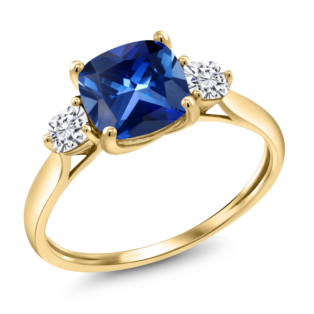 Blue Created Sapphire_6_Ring in 10K Yellow Gold