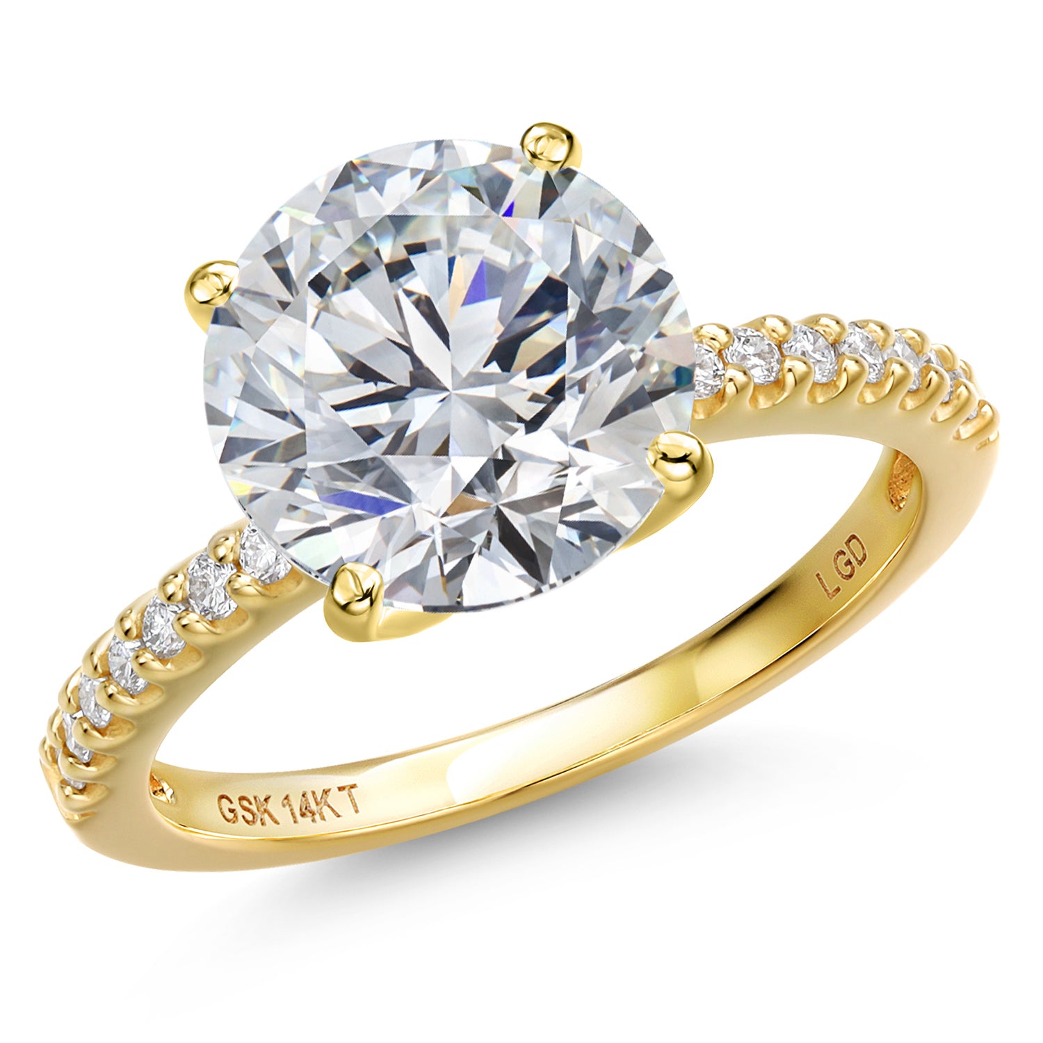 Round Cut_Center 5ct_7_Ring in 14K Yellow Gold