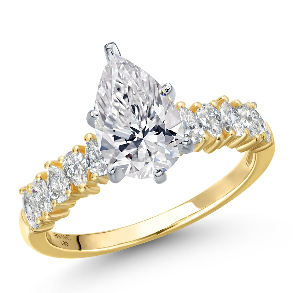 Gem Stone King 1.60-5.60 Cttw Lab Grown Diamond Engagement Ring For Women | 2-Tone 14K White and Yellow Gold | Pear Shape | IGI Certified | D-E | VS1-VS2 | Wedding Anniversary Ring | Size 5, 6, 7, 8, 9