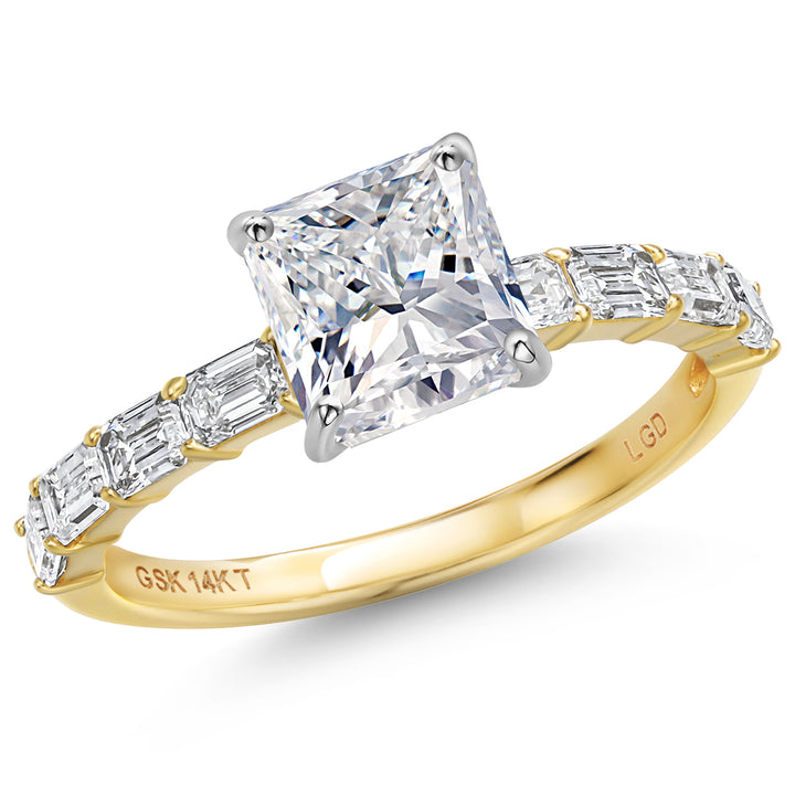 Gem Stone King 1.72 to 5.72 Cttw IGI Certified Lab Grown Diamond 14K White and Yellow Gold Engagement Wedding Anniversary Ring for Women | Princes Cut | D-E Color | VS1-VS2 Clarity