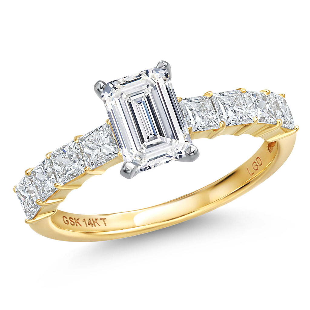 Emerald Cut_Center 2ct_7_Ring in 14K Two Tone Gold