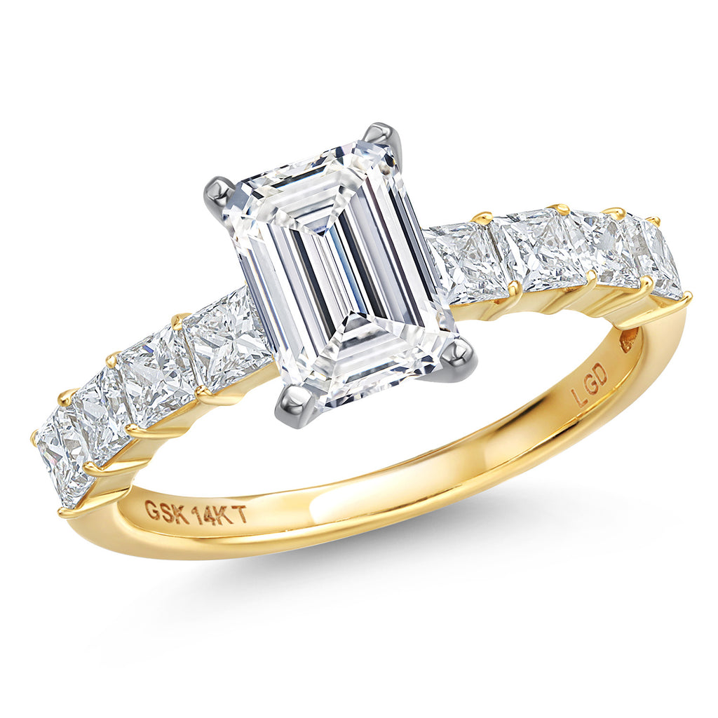 Emerald Cut_Center 3ct_7_Ring in 14K Two Tone Gold