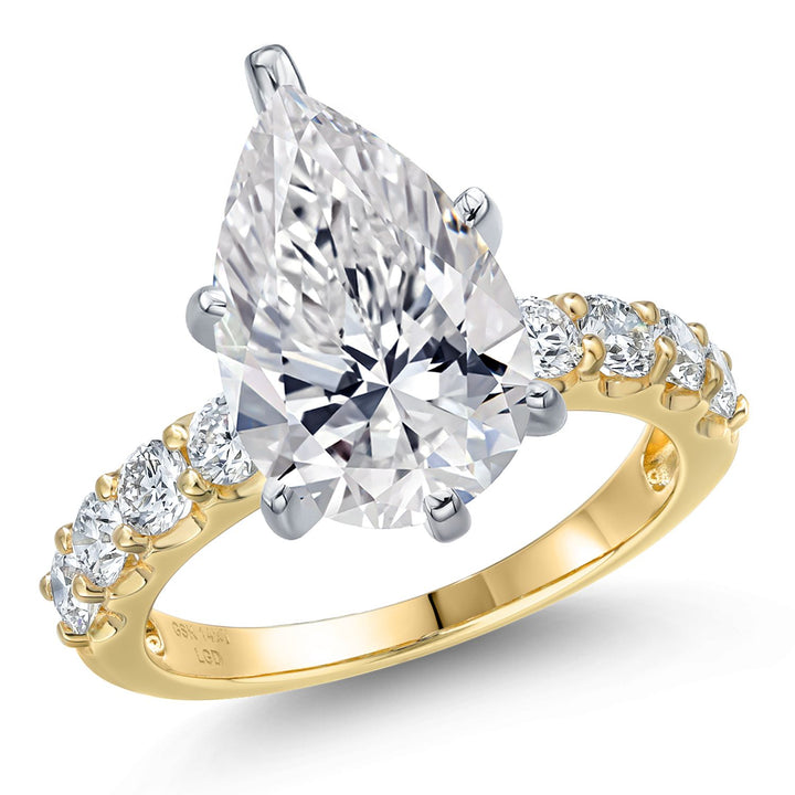 Gem Stone King 1.88 to 4.88 Cttw IGI Certified Lab Grown Diamond 14K Yellow and White Gold Engagement Ring For Women | Pear Shape | D-E Color VS1 Clarity | Wedding Anniversary Ring