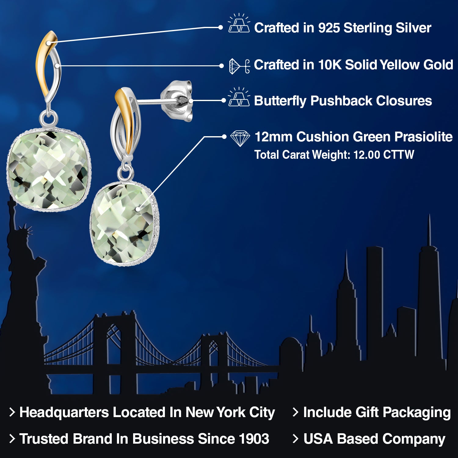 Earrings in 925 Sterling Silver and 10K Yellow Gold