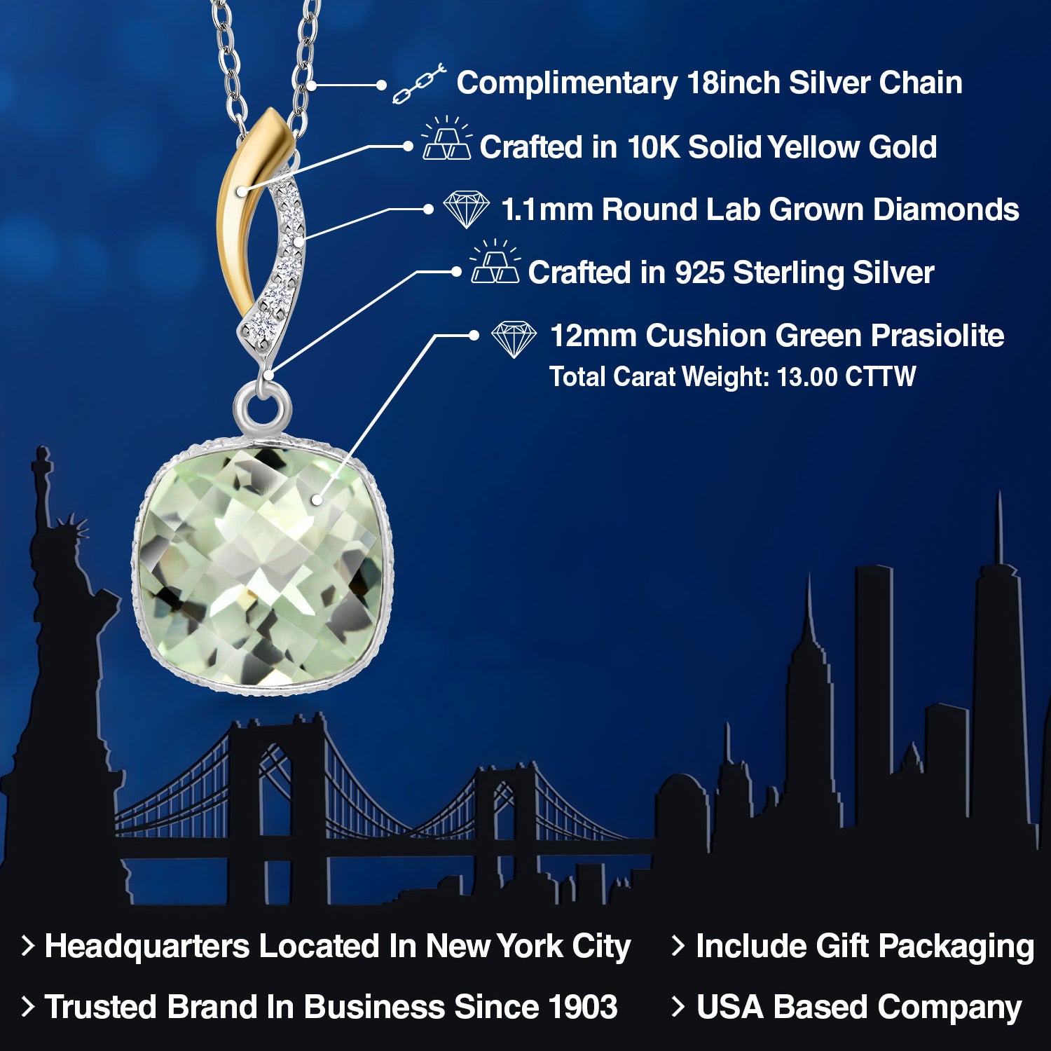 Pendant in 925 Sterling Silver and 10K Yellow Gold