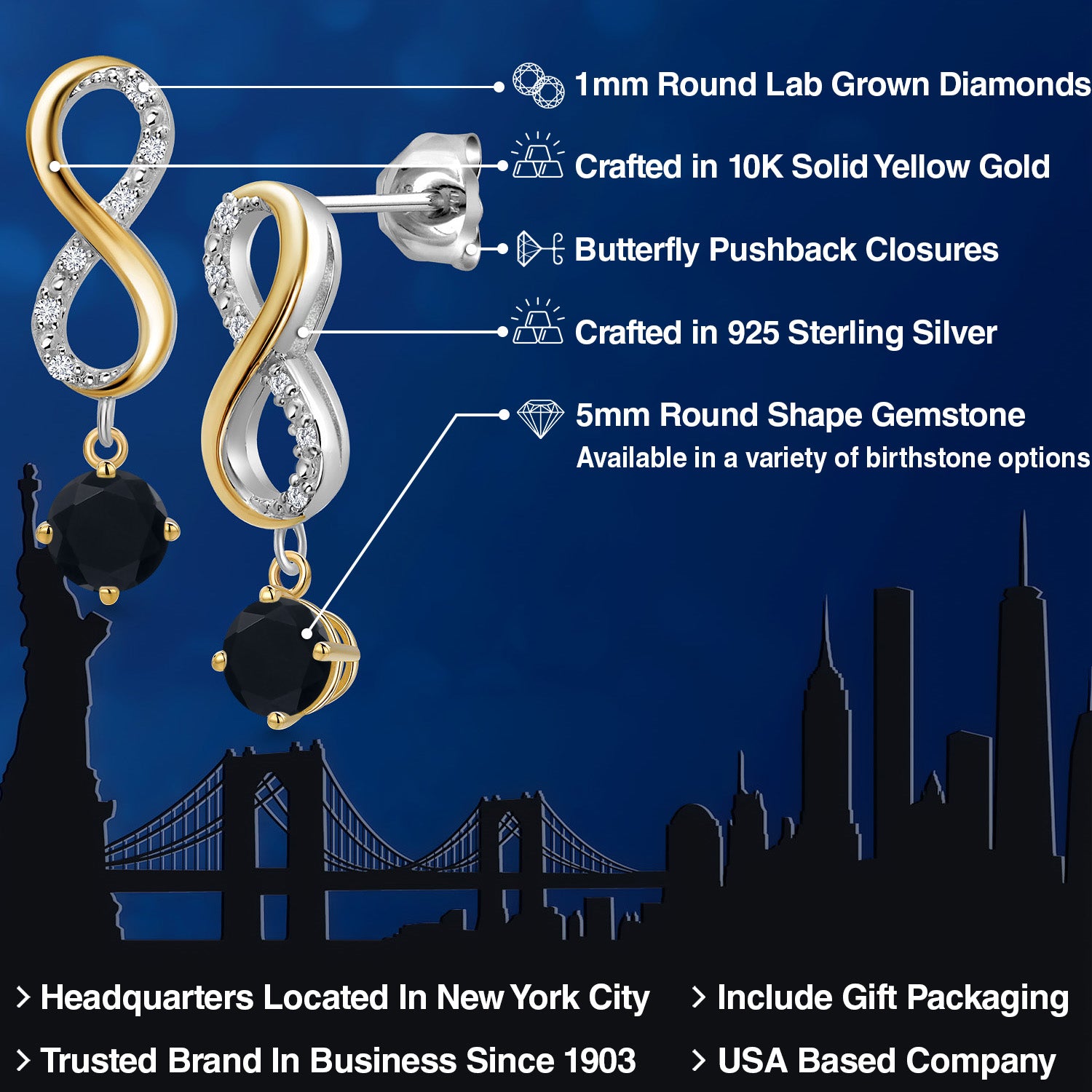 Earrings in 925 Sterling Silver and 10K Yellow Gold