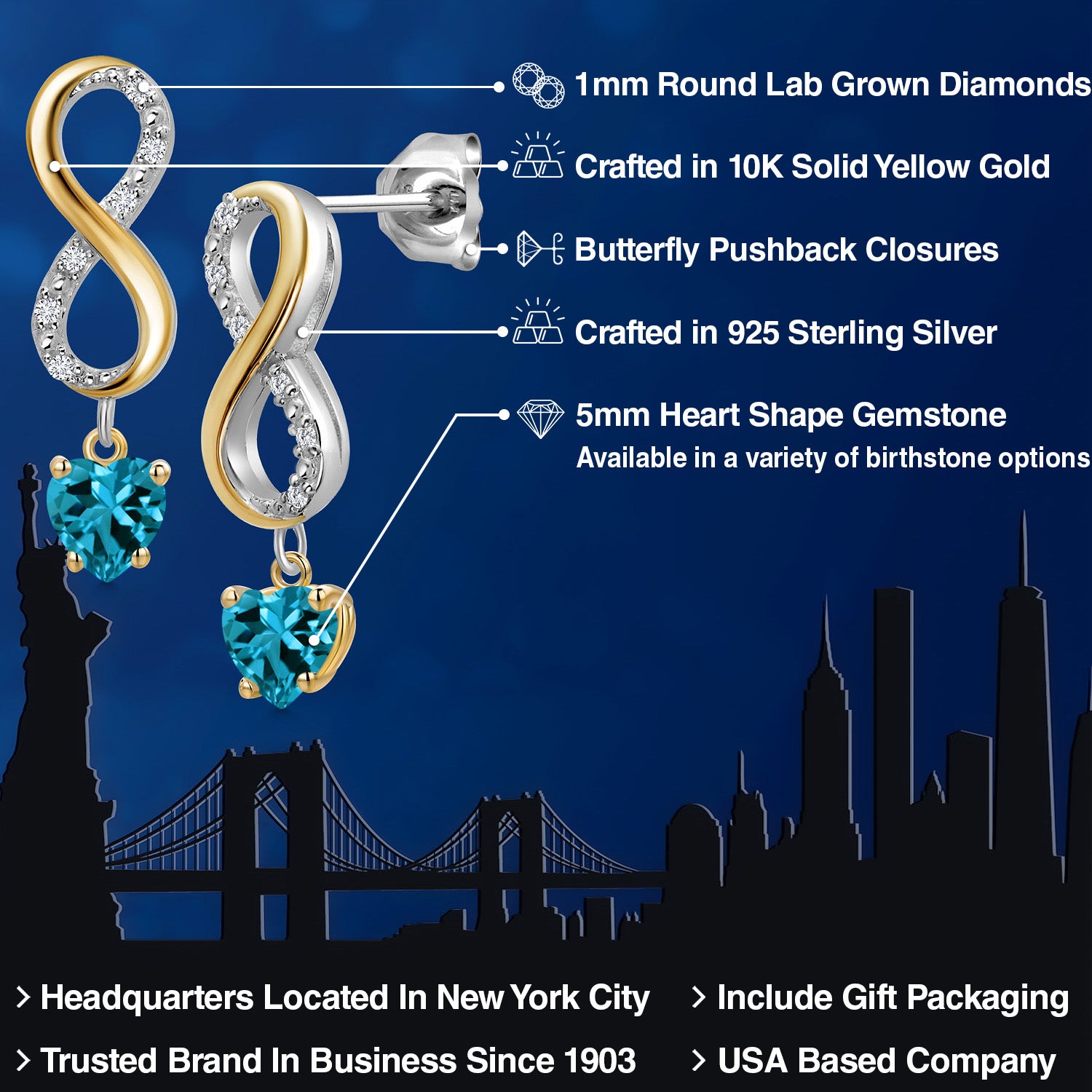 Earrings in 925 Sterling Silver and 10K Yellow Gold