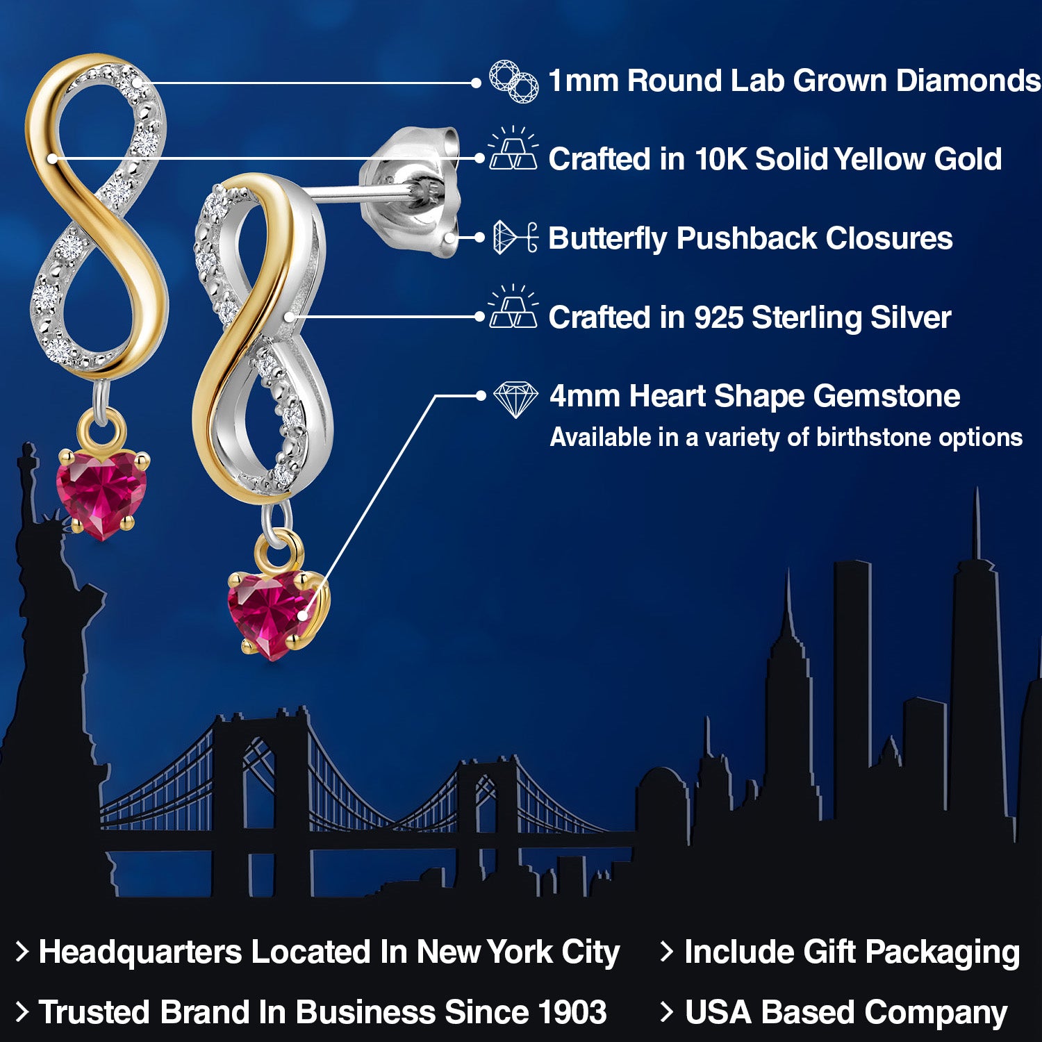 Earrings in 925 Sterling Silver and 10K Yellow Gold