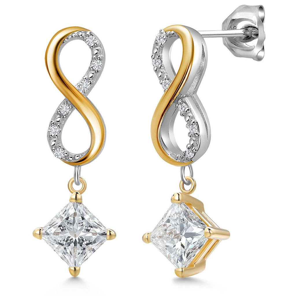 Princess Cut_2 CT_Earrings in 925 Sterling Silver and 10K Yellow Gold